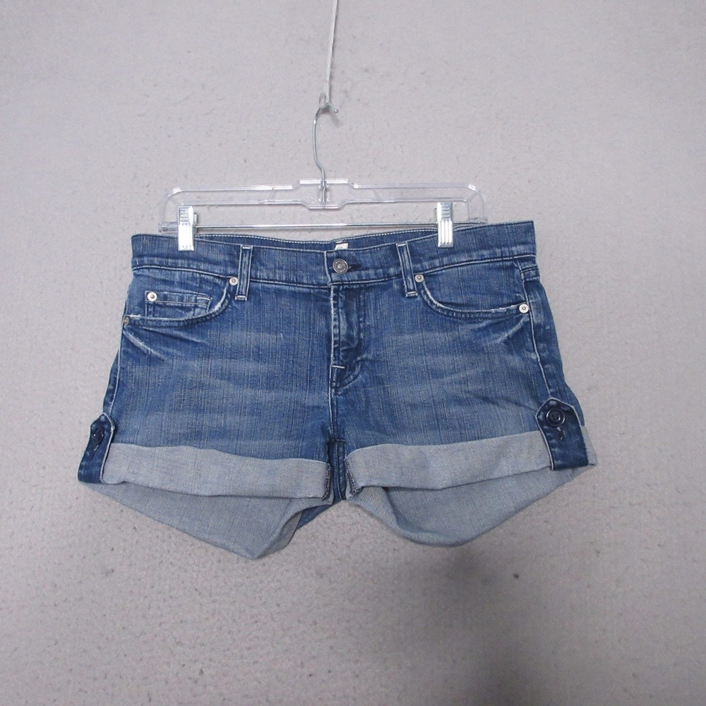 Vintage 7 For All Mankind Jean Shorts 30 Denim Cuffed Blue Low Rise Y2K 90s